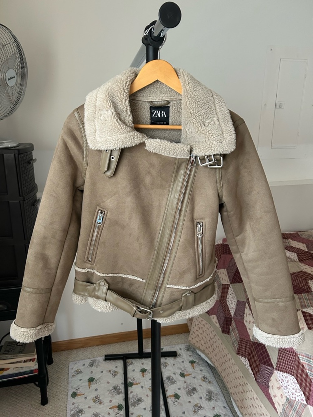 Zara Suede Sherpa Fleece Moto Jacket